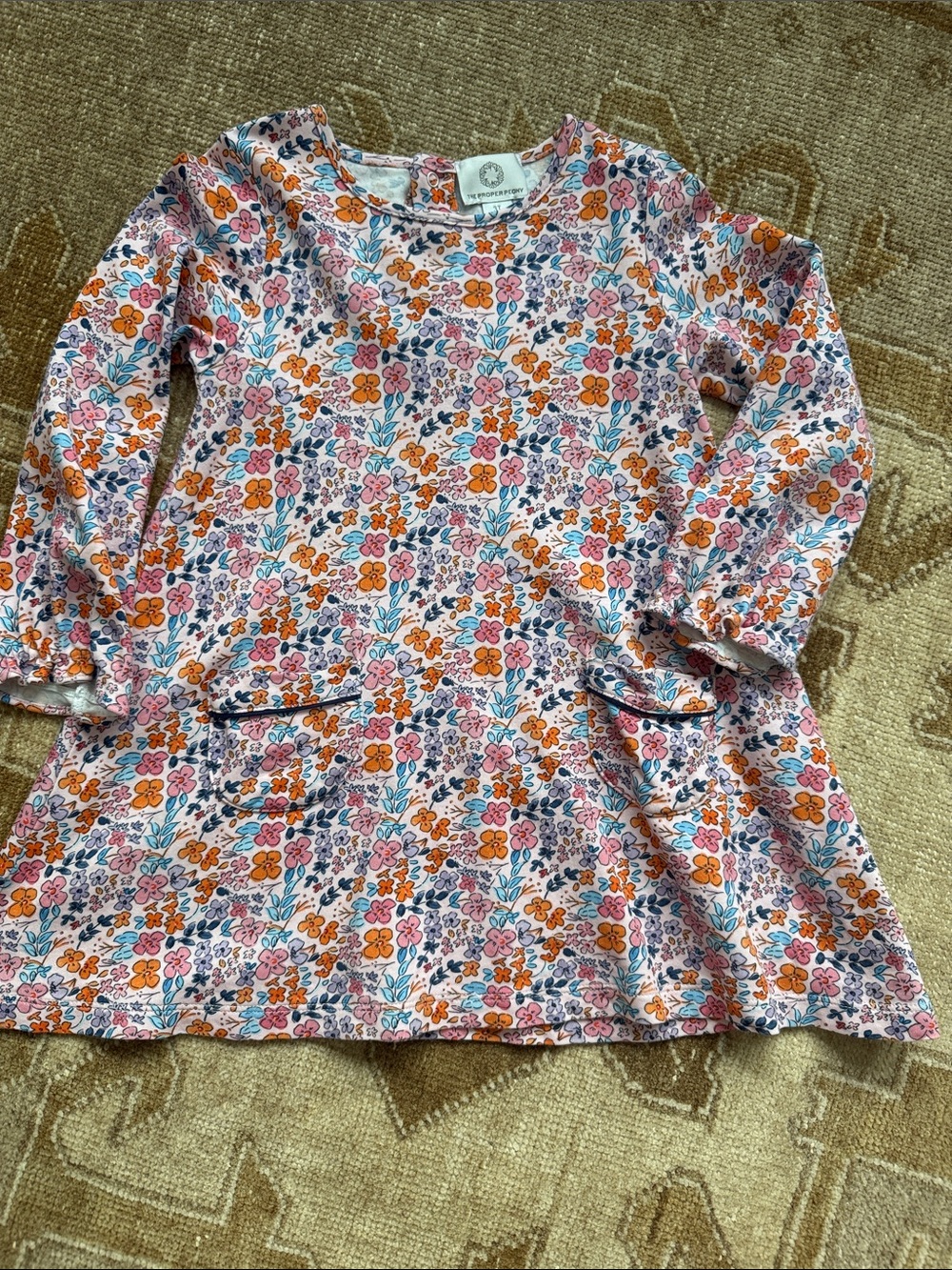Proper Peony Girls' Floral Long-Sleeve Dress - Pink & Orange